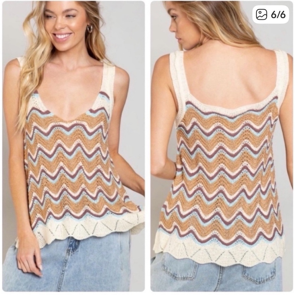 POL Chevron Knit Tank Top in Coral and Olive Size Small EUC - Picture 2 of 9
